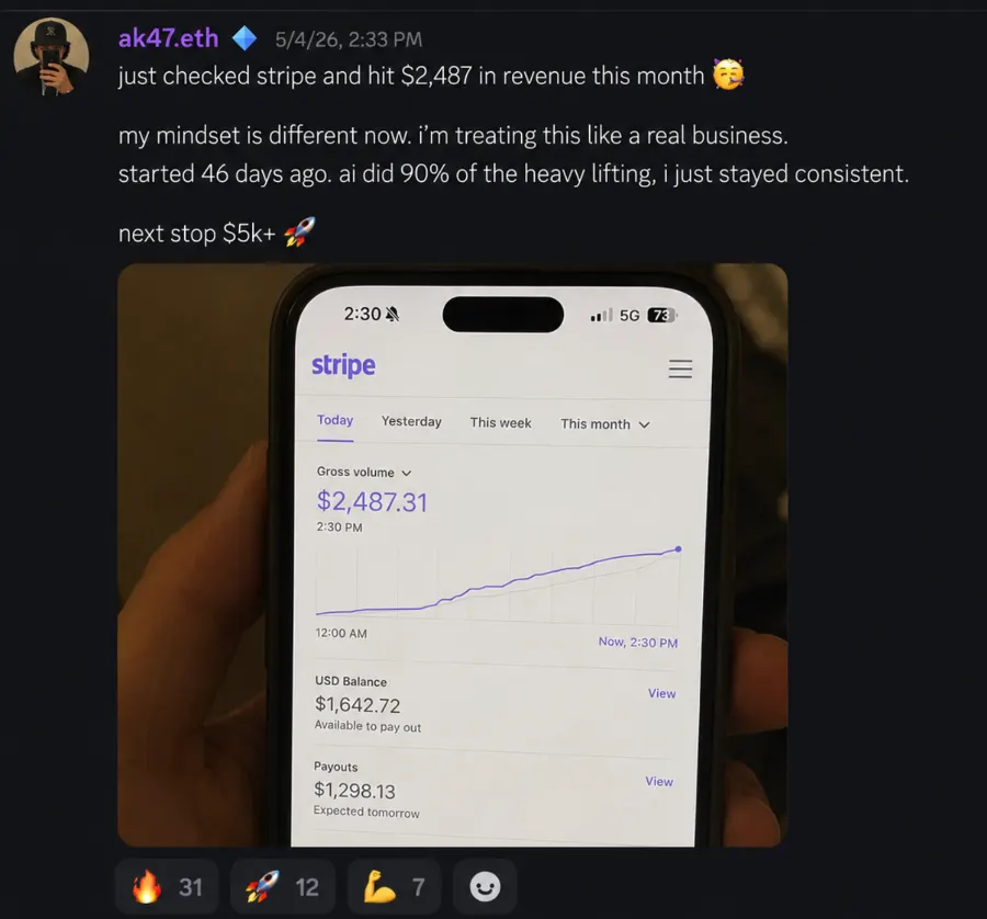 Student result: $2,487 revenue this month
